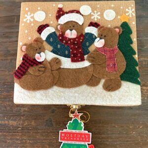 Holiday Treasures Hand Crafted Wood Gift Box with 5 Resin Christmas Ornaments